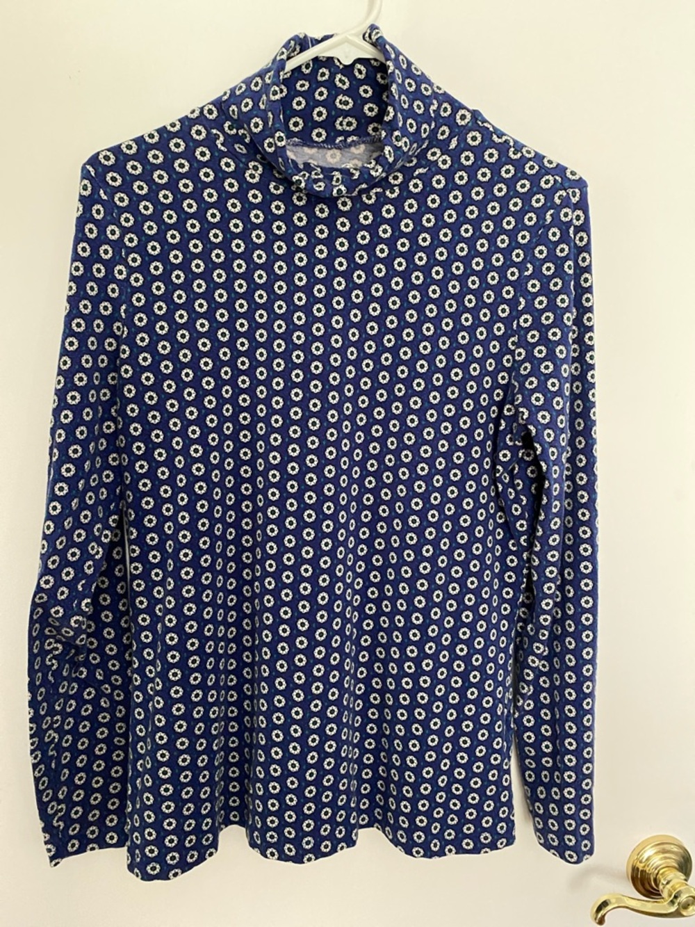 Lands' End Navy Blue Dot-Print Long Sleeve Lightweight tunic Shirt